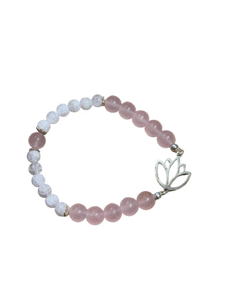 Armbånd Rosenkvarts og Snøkvarts med Lotus