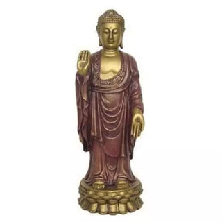 Stående Buddha Figur Rød og Gull 24,5 Cm