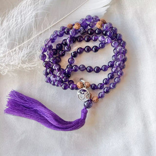 Ametyst og Rudraksha Mala