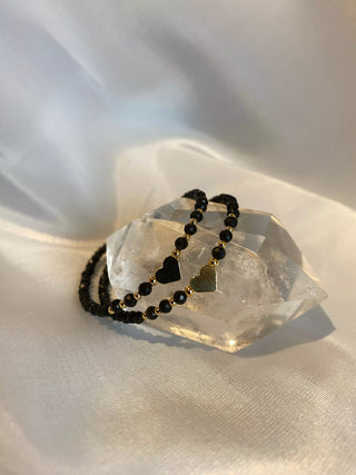 Obsidian Krystallarmbånd med Gullhjerte