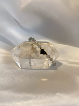 Labradoritt Krystallarmbånd med Gullhjerte