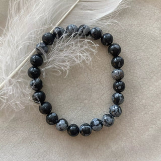 Sort Obsidian Snøfnugg Armbånd Armbånd Sort Obsidian Snøfnugg - 8mm S/M
