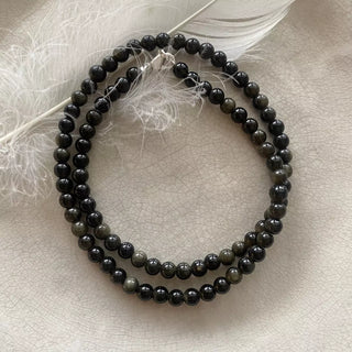 Krystallkjede Sort obsidian Golden 4mm