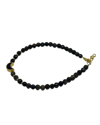 Sort Obsidian armbånd med gullbelagt måne
