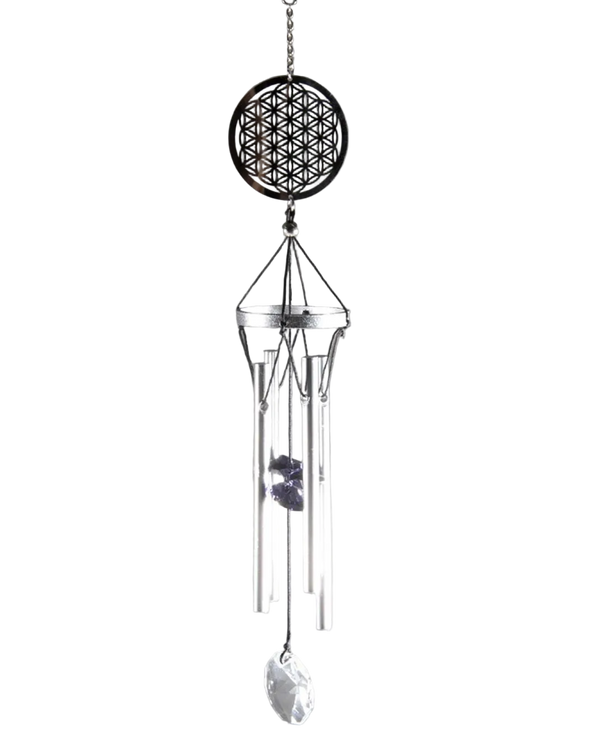 Vindspill med solfanger og Flower of Life